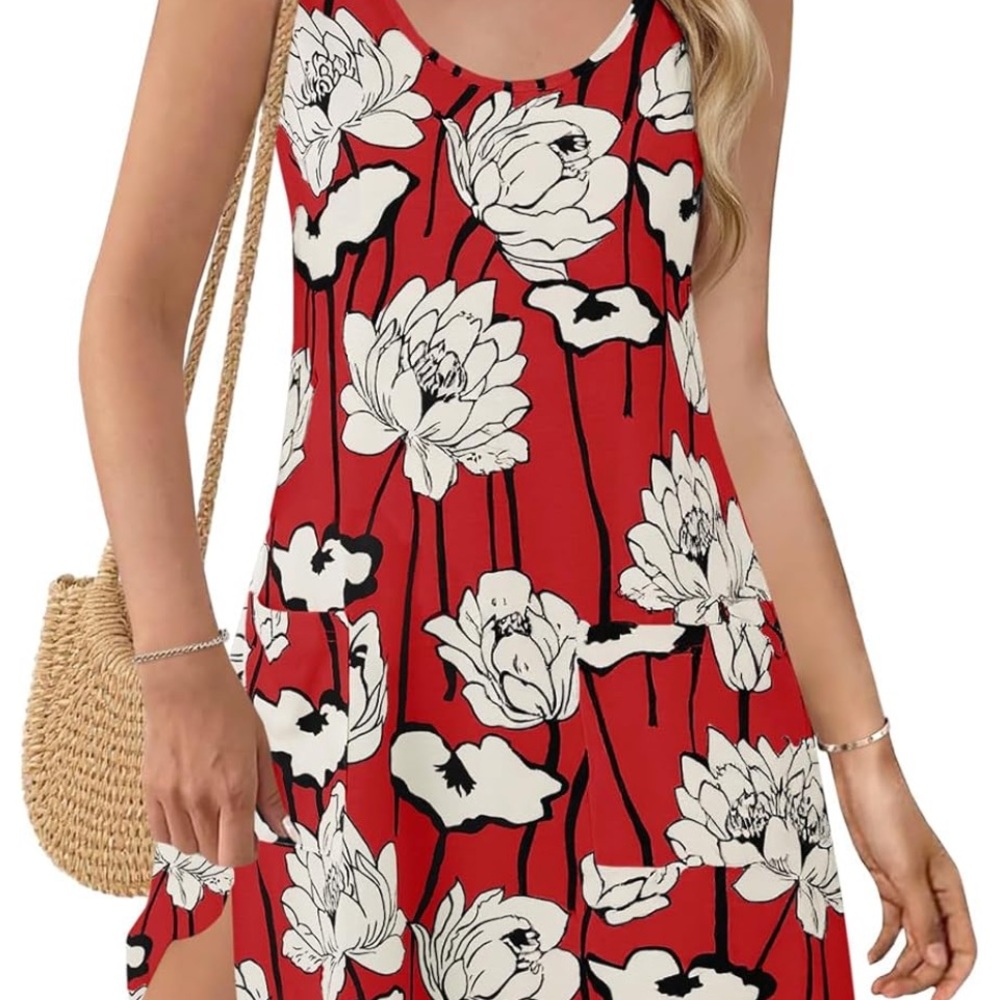 NWT Size Small
Wenrine Womens Summer Dress Floral Loose Beach Tank with Pockets